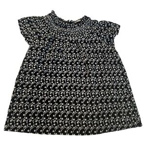 Loft black white embroidered print blouse short sleeve mock neck